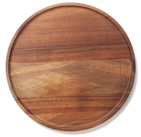 Round Wood Tray, Acacia Wooden Decorative Serving Tray for Coffee Table and Home Decor, Wooden Appetizer Charcuterie Board for Kitchen Countertop (30 x 30 x 2 cm)