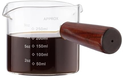 BCnmviku Bicchiere da espresso da 250 ml con doppia scala, bicchierino da caffè espresso con manico in legno, doppio beccuccio per caffè, latte