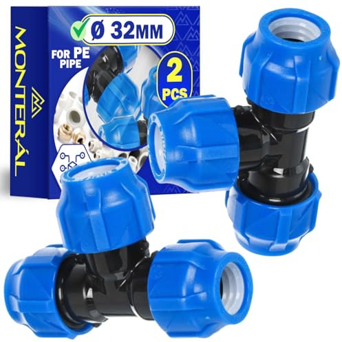 2 Pièces Raccord en T Ø 32 mm Coudé 90° en Polypropylène PP pour Connexion de Tuyau Polyethylene PE - MONTERAL