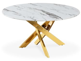 INTENSE DECO Table Basse Ronde en Verre Effet marbre et Pieds doré Holy