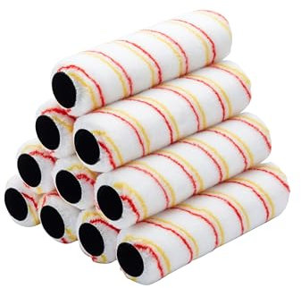 Fit For The Job Lot de 10 rouleaux de peinture à poils moyens de 22,9 cm pour une finition lisse avec peintures émulsion – Manchon de rouleau de peinture pour murs et plafonds