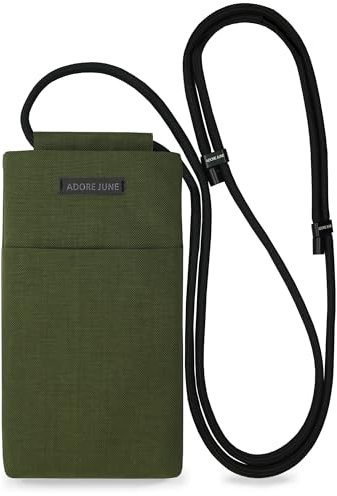 Adore June Handy Umhängetasche Move kompatibel mit 6-6,3 Zoll Smartphones (wie iPhone 16e, iPhone 16 Pro, iPhone 16, iPhone 15 Pro, Galaxy S25, Galaxy S24), Verstellbares Band, Farbe Oliv-Grün