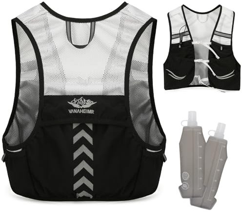 Outplea Laufweste mit 2 Stück 500ml Soft Wasserflasche, Leicht Laufrucksack Herren Damen, Trinkrucksack Trinkweste für Tailrunning Laufen Marathon Zubehör, Schwarz