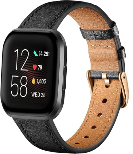 Issinlky ArmBand kompatibel mit Fitbit Versa 2/Fitbit Versa, Business-Ersatzband aus echtem Leder für Fitbit Versa 2/Fitbit Versa/Fitbit Versa Lite