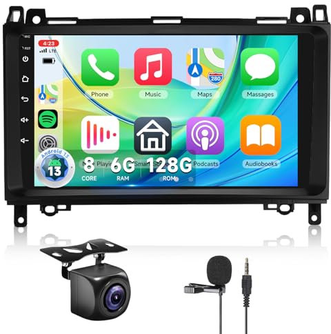 【8 Kern 6+128G】Hodozzy Carplay Autoradio für Mercedes Benz B200 W169 W245 W906 Sprinter B160 B170 Vito Viano, Android Autoradio mit Navi,9 Zoll Touchscreen mit Android Auto/WiFi/RDS/Bluetooth/USB/DSP