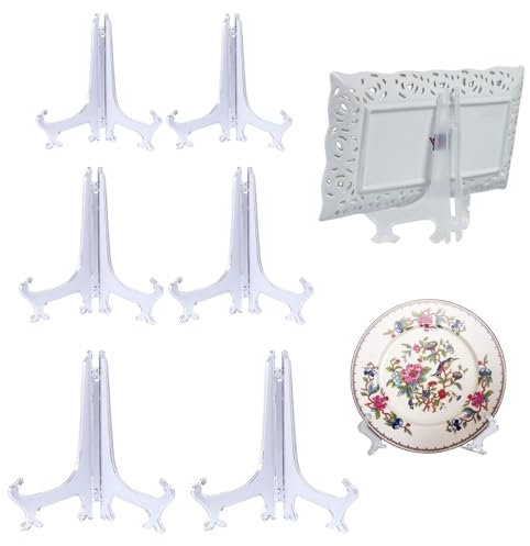 AONAYO 6 StüCk TellerstäNder Acryl,3 GrößEn TellerstäNder(10cm,15cm,20cm),Transparent Tellerhalter,Faltbar Tellerhalter StäNder,Passend FüRkartenstäNder,Plate Holder,Teller StäNder,BilderstäNder Usw