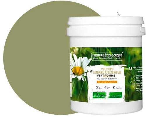BOX DECO COULEURS Peinture naturelle écologique intérieur extérieur aspect velours Natura - 1L, Vert Pomme