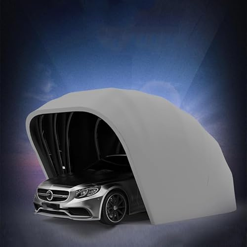 Labasuan Grauer Carport aus Edelstahl, halbautomatisches mobiles Autozelt, hydraulisch einziehbare Automarkise, Regendach für den Parkplatz aus Oxford-Stoff(L5.5*W2.5*H2.3M)