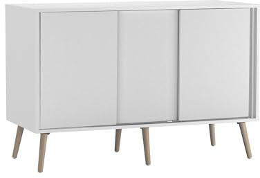 URBNLIVING 3-Door Sliding Sideboard Cabinet with Wooden Legs, Modern Cupboard, Credenza for Living Room, Dining Room or Office, Storage Organizer with Stylish Sliding Doors, Mix & Match Colour Combos