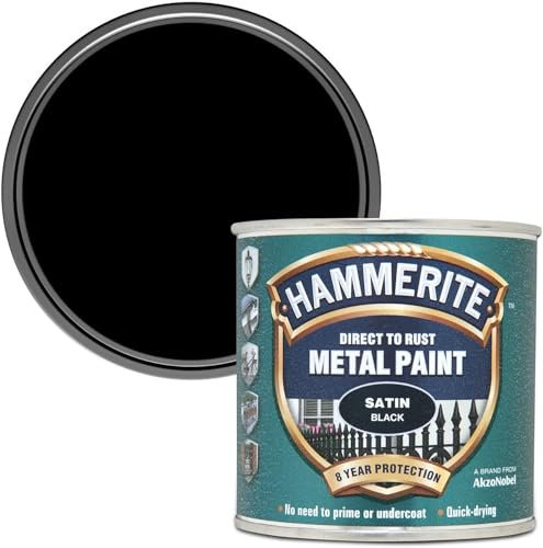 Satin Black Metal Paint 250ml – 1 Pack – Direct to Rust Metal Paint – Durable Protective Finish for Interior & Exterior – Ideal for Gates, Railings & Outdoor Surfaces