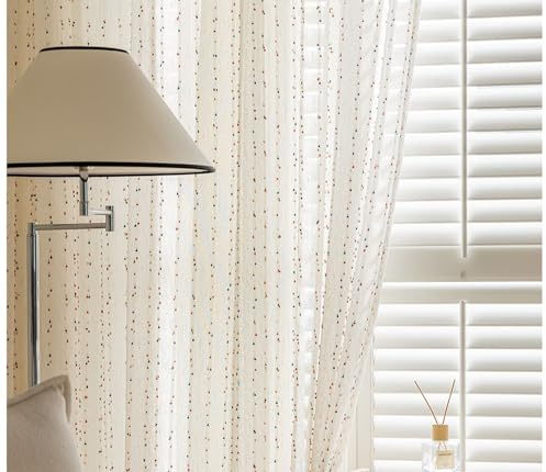 Stfery 2er Set Gardinen mit Ösen Kinderzimmer Halbtransparent Beige Bunt, Voile Vorhang Bunte Punkte Ösenschals für Wohnzimmer Schlafzimmer, B200 x H270 cm x 1pcs