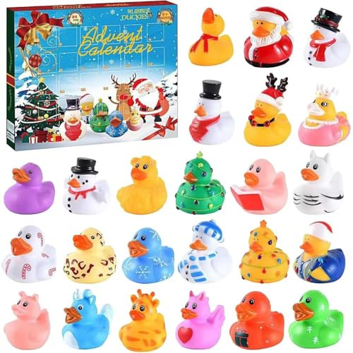 Duck Advent Calendar 2026, 24 Days Christmas Countdown Rubber Duck Set, Bath Toys for Toddlers, Boys, Girls, Fun Holiday Gifts, Kids Xmas Fun Ducks, Christmas Party Favors for Kids (Set F)