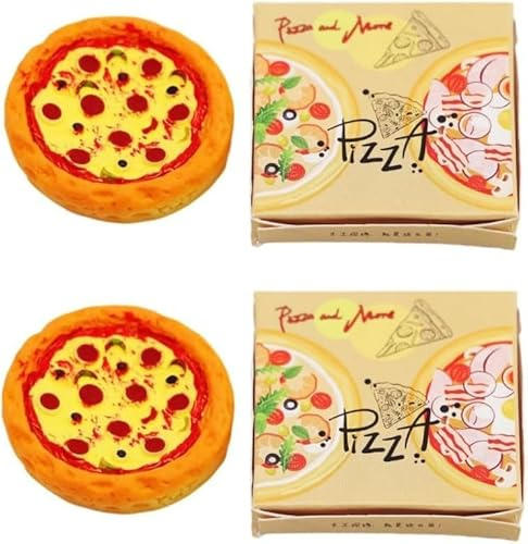 4 Stück 1/12 Miniatur Pizza Set, Miniatur Pizza Puppenhaus Dekoration Zubehör Harz Mix Pizza Mini Haus Essen Dekoration Zubehör Puppenhaus Dekor