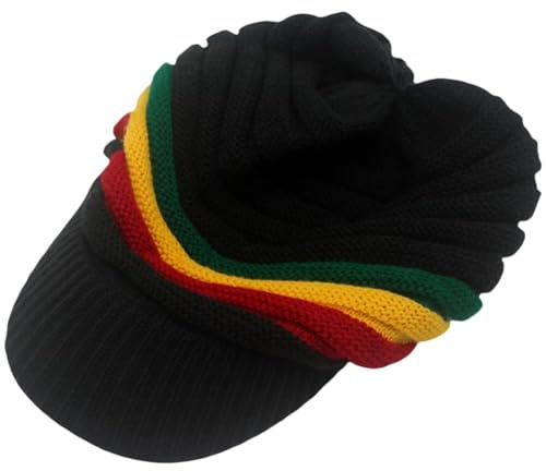 Brxmpn Strickmütze Rasta Reggae Jamaika Mütze Regenbogenfarbene Strickmütze Hippie Beanie Mütze Gehäkelte Strickmütze Baggy Mütze Totenkopfmütze Slouchy Wintermütze
