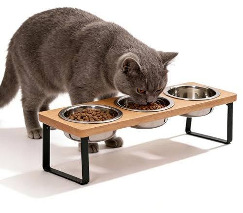 Lot de 3 gamelles surélevées pour chat - Station d'alimentation inclinée à 15° - Gamelle pour chien - Gamelle surélevée - Avec 3 bols en acier inoxydable pour petits chiens