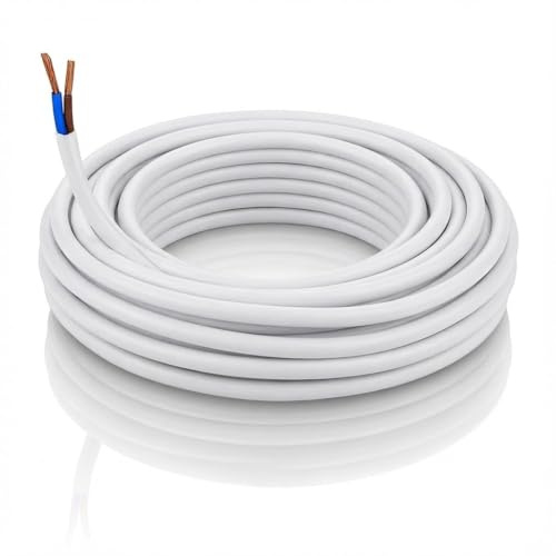 LampStation 3182Y 2 Core Round Flex Cable 0.75mm White Lamp Wire 10 Metres | BASEC approved, flexible PVC stranded copper, 240V, for lighting, pendants and small electric appliance leads