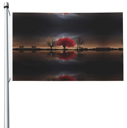 Bandiera rossa con lago e luna, 9 x 1,5 m, decorazione per feste, con occhielli, adatta per interni ed esterni