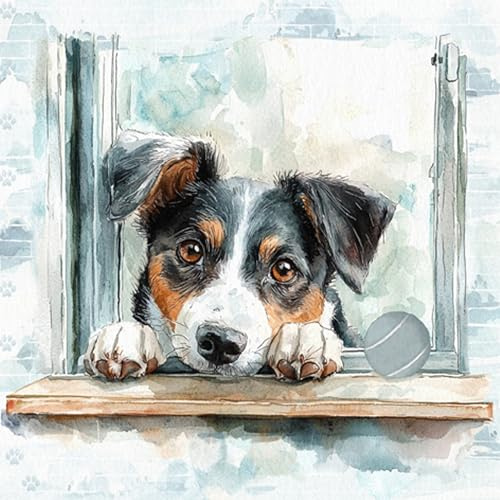 ti-flair Servietten Papier 33x33cm 3-lagig 20 Stück - nachhaltig & hochwertig - Einweg Partyservietten mit Hund am Fenster - Papierservietten Lunchservietten Gastroservietten Tischdeko