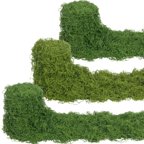 CEWUDA 3 Pcs Fake Moss Rug Table Runner Rolls for Decoration 4 x 47 Artificial Moss for Plants Indoor Green Faux Grass for Planters Crafts DIY Table Centerpieces Fairy Woodland Garden 10 x 120cm