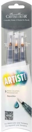 Pinceau à eau CRETACOLOR ARTIST STUDIOAqua2Go, réservoir rechargeable de 4ml, 3 différentes épaisseurs de pinceau parfait pour le broyage