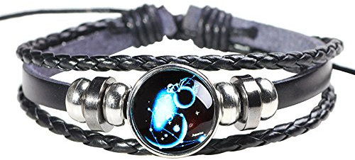 Leder Manschette Armband Verstellbare Konstellation Punk Armband Wassermann Perlen Armreif Armband Mehrschichtig Geflochtenes Seil Leder Armbänder Armband Kette 8 Zoll 11 Zoll Für Männer Frauen