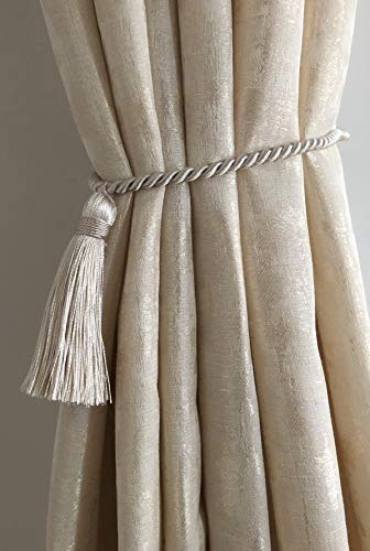Alan Symonds Laura Rope Embrace With Soft Tassel Finish Single Curtain Tie Back, Curtain Hold. Cream. Latte. Silver. White. (Cream)