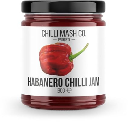 Habanero Chilli Jam 190g - Chilli Mash Co - Sweet and Medium Spicy Jam Made with British Apples, Red Peppers, Papaya, Red Chillies & Habanero Chillies