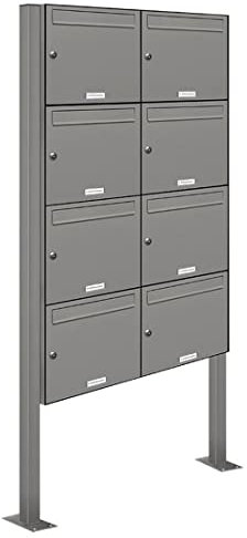 AL Briefkastensysteme 8er Standbriefkasten in Aluminiumgrau RAL 9007 als 8 Fach Briefkastenanlage DIN A4 in Postkasten Briefkasten Design modern