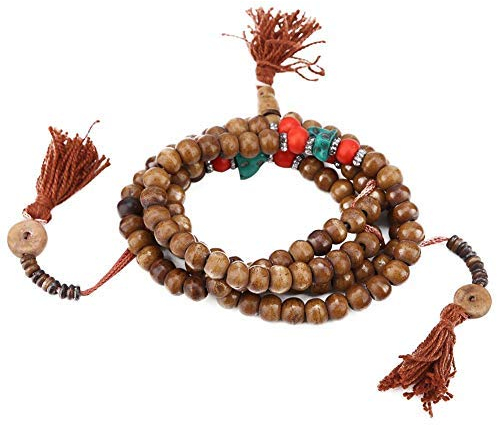 Marhynchus Collana Mala Tibetana Bracciale articoli buddisti Rosario Tibetano 108 Perline in Perle di Yak Bracciali multistrato 6.7 * 4.7 * 0.1in