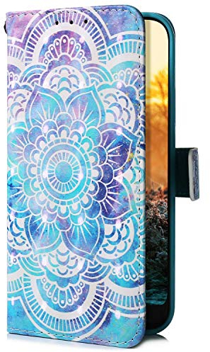 Uposao Kompatibel mit Samsung Galaxy A5 2016 Hülle Leder Tasche Handyhülle 3D Bunt Bling Glitzer Muster Leder Schutzhülle Flip Case Cover Klapphülle Handytasche Standfunktion,Blau Mandala Blume