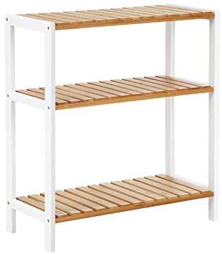 SONGMICS Bamboo Storage Shelf, 3-Tier Shelving Unit, Multifunctional, in the Hallway, Bathroom, Living Room, Balcony, Kitchen, 26 x 60 x 66 cm, White and Natural BCB33WN