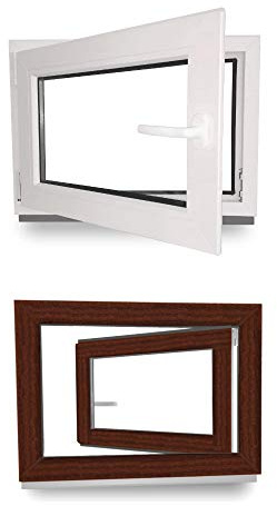 Kellerfenster - Fenster - Dreh- & Kippfunktion - innen weiß/außen mahagoni - BxH: 120 x 90 cm - 1200 x 900 mm - DIN Links - 2 fach Verglasung - 60 mm Profil