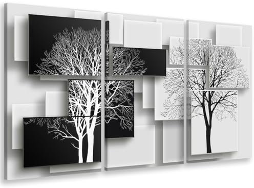 HXA DECO - Decoration Murale, Decoration Chambre Art Mural Tableau Deco, Tableau Triptyque Graphique Arbres sur Fonds Noir et Blanc - 90x60 cm
