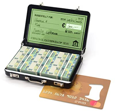 ASVP Shop Geldkoffer zum Geburtstag oder als Verpackung für Gutscheine - Mini Aktenkoffer aus Aluminium mit Schnappverschluss als Hochzeitsgeschenk und Grußkarte - Ideal als Geschenk (Black)