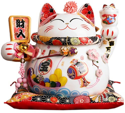PAYNAN Winkekatze Maneki Neko aus Keramik, 20 cm