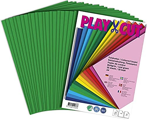 PLAY-CUT Fotokarton A4 Set Blattgrün (300g/m2) | 20 Bogen Din A4 Foto Karton Bunt | Dickes Foto Papier | Premium Druckerpapier Dicke Stärke | Karton zum Basteln Drucken