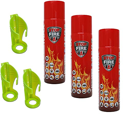 3X 500ml Premium Feuerlöschspray Auto Feuerlöscher Feuerlösch Spray inkl. Wandhalterung für Fettbrände Wohnung Camping Grillen