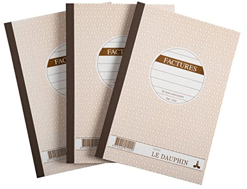 Le Dauphin - Réf. 14266D - Lot de 3 manifolds FACTURES - papier autocopiant - duplicata (1 original et 1 copie) - 50 feuilles - format 21 x 14,8 cm - couverture vernie