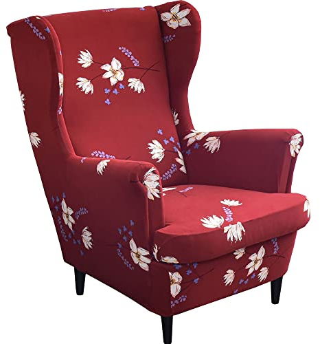 Bestenrose Sesselhusse Sesselbezug Stretch Sofabezug Ohrensessel Bezug Elastisch Sesselschoner Ohrensesselbezug 2 Teilig Ohrensessel Überzug Sofa Überzug mit Armlehne für Wohnzimmerfür (Rot)