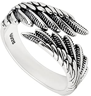 GJFRNBER S925 Sterling Silber Wings Ring für Frauen Männer Mode Kreative Feder Engelsringe Offene Verstellbare Guardian Ring Exquisite Schmuck Geburtstagsgeschenk