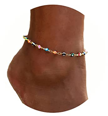 Handcess Boho bracelets de cheville or mauvais yeux bracelets de cheville perles de plage bijoux de pied pour femmes et filles