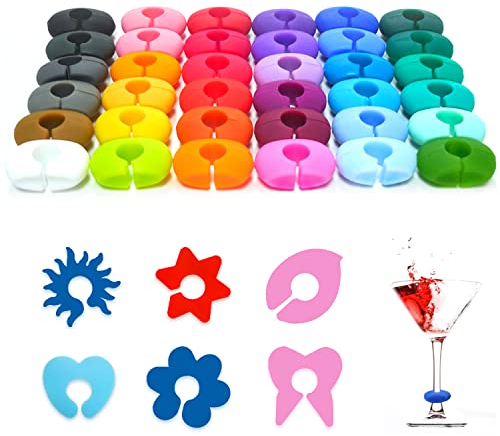 YSDYY 42 Pieces Party Band Silicone Markers, Fruit Drink Markers, Glass Markers, Silicone Labels, Elegant Goblet Markers for Party, Champagne, Drinks