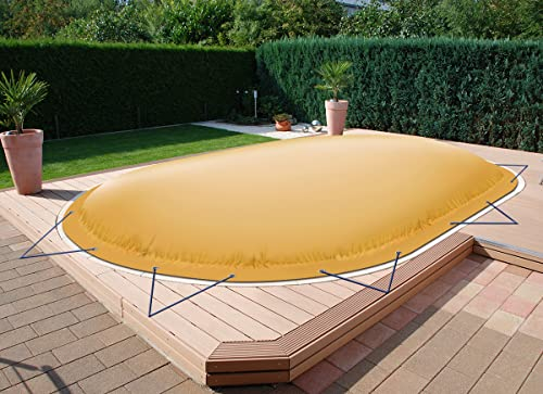 AirDeluxe Ovale aufblasbare Poolplane Schwimmbad Abdeckung aus LKW-Plane - stabile Winter Poolabdeckung (6,00m x 3,20m, Beige)