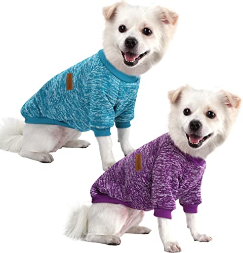HuaLiSiJi Hundepullover Kleine Hunde Chihuahua Pullover Hunde Hoodie Hunde Strickpullover, Warm und Leicht, Mit Einer Weichen Textur, Elastizität Leicht zu Tragen (Blau+Lila, L)