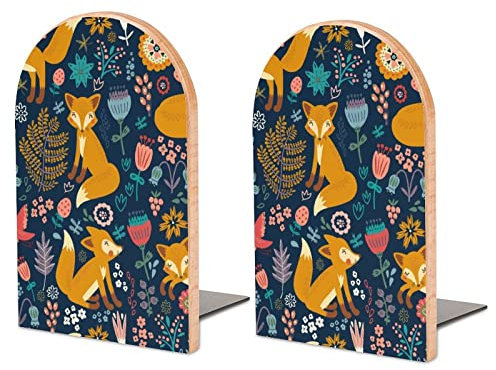 Renard Motif Bois Serre-Livres Anti-dérapant Support de Livre Grand Serre-Livres Organisateur pour Bureau Maison étagères de Bureau