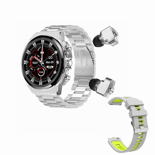 Tuanzi JM08 2 in 1 Smart Watch con auricolari 1,3 pollici Smartwatch TWS HiFi Stereo Wireless Headset Combo Bluetooth Chiamata per Android iOS (acciaio argento + silicone)