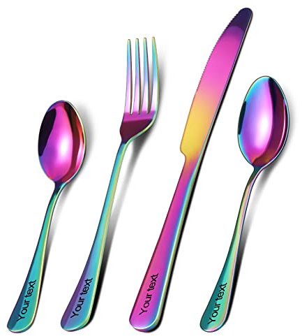 OXYEFEI Couverts de Table Personnalisé,Set de Couvert de Table,Couteau de Table en Acier Inoxydable Cuillère Fourchette,Cadeau Personnalisé pour Hommes et Femmes (Couleur)