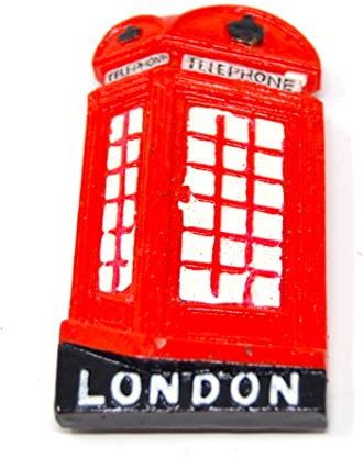 3D Imán para Nevera con Cabina telefónica de Londres. 6.5cm x 4cm. buzón Rojo Retro. Reino Unido Estilo de teléfono clásico