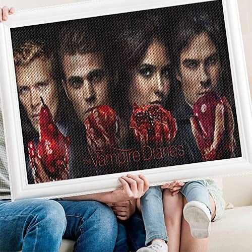 PAWCA Diamond Painting, Vampire Diaries DIY 5d Diamant Painting Bilder, Diamant malerei Kits Malen nach Zahlen Wohnzimmer Bilder für die Inneneinrichtung（Runder Diamant30x40cm）