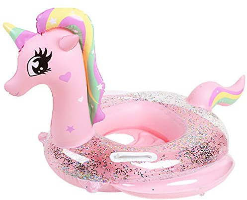 Baby-Schwimmbad für Kleinkinder, Kinder, 8–48 Monate unter 20 kg, aufblasbarer Schwimmring, Wasserfloß mit Sitz und Griff, für Sommer, Strand, Outdoor, Kinder, Kleinkind, Badespielzeug (rosa Einhorn)